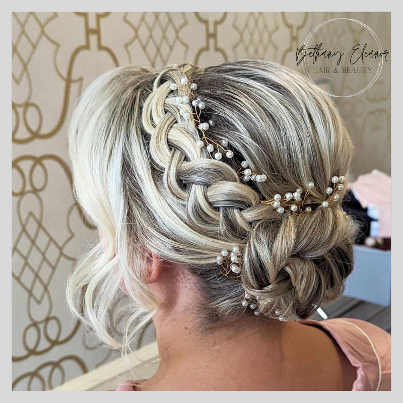 Image of bridal hair, large braided bun by Bethany Eleanor Hair & Beauty