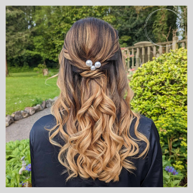 Image of bridal hair, braided plait across one side of the head by Bethany Eleanor Hair & Beauty